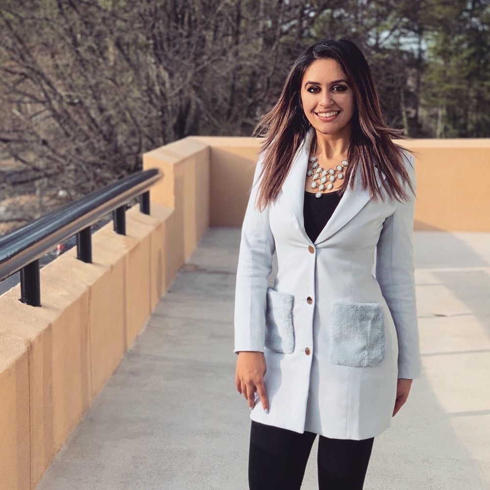 Fur-Pocket Blazer Dress